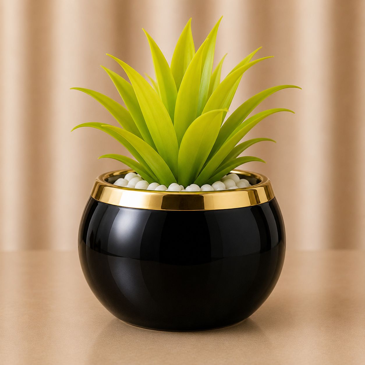 Mini Succulent Ceramic Plant Pot with Gold Trim and Artificial Plant