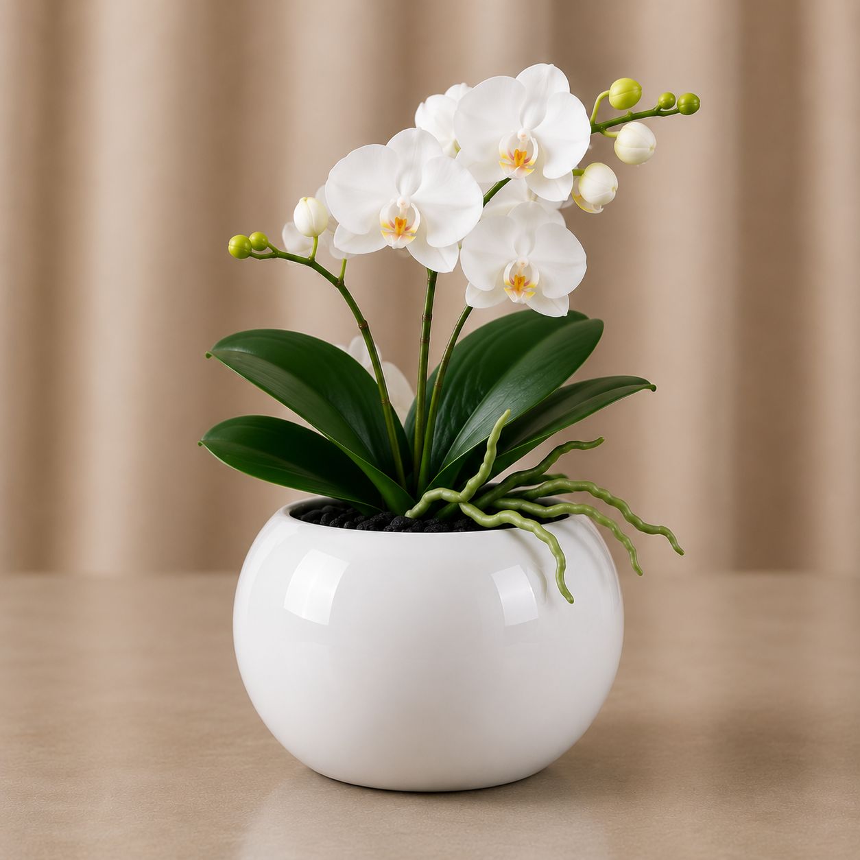 Premium Orchid Ceramic Plant Pot with Gold Trim and White Flowers