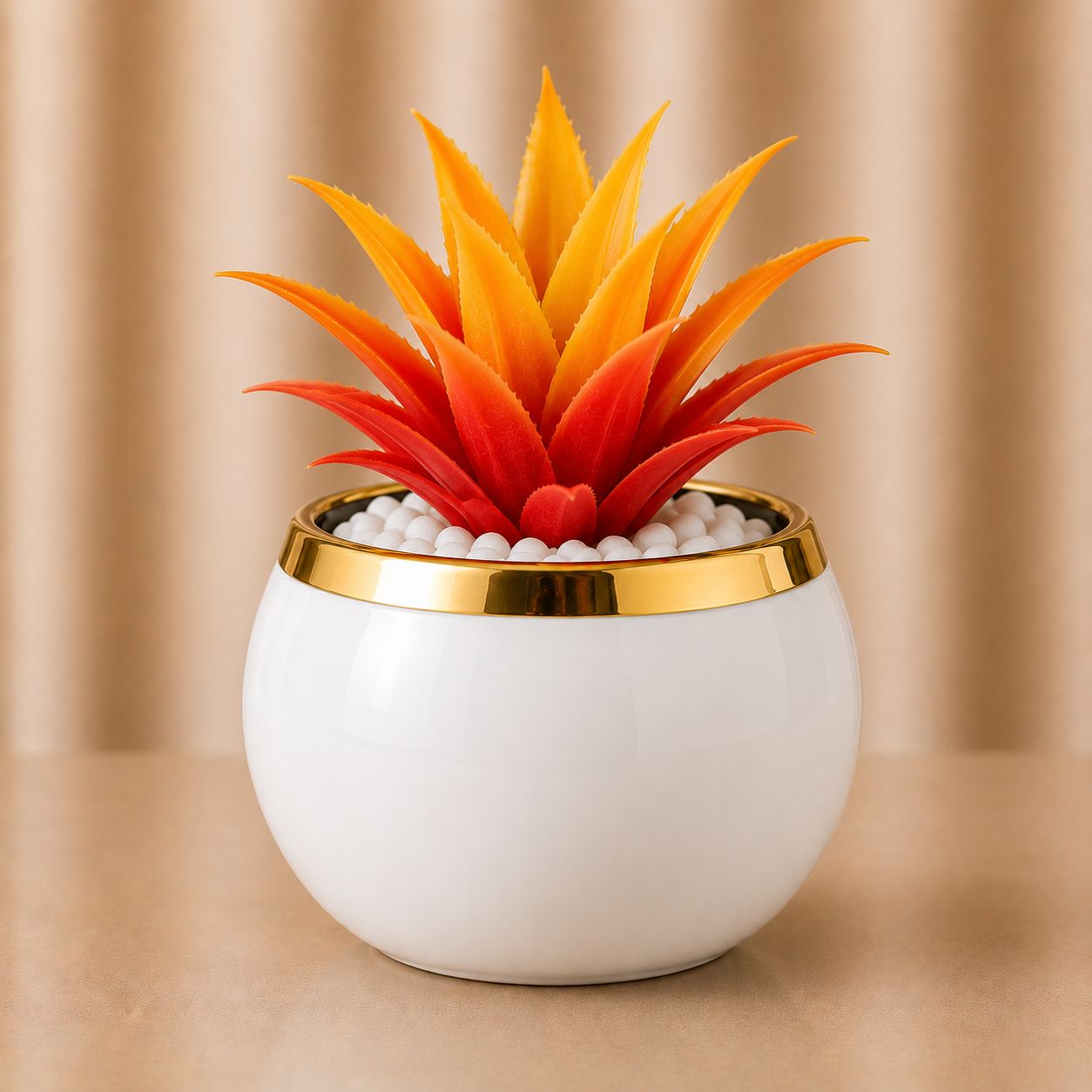 Mini Succulent Ceramic Plant Pot with Gold Trim and Artificial Plant