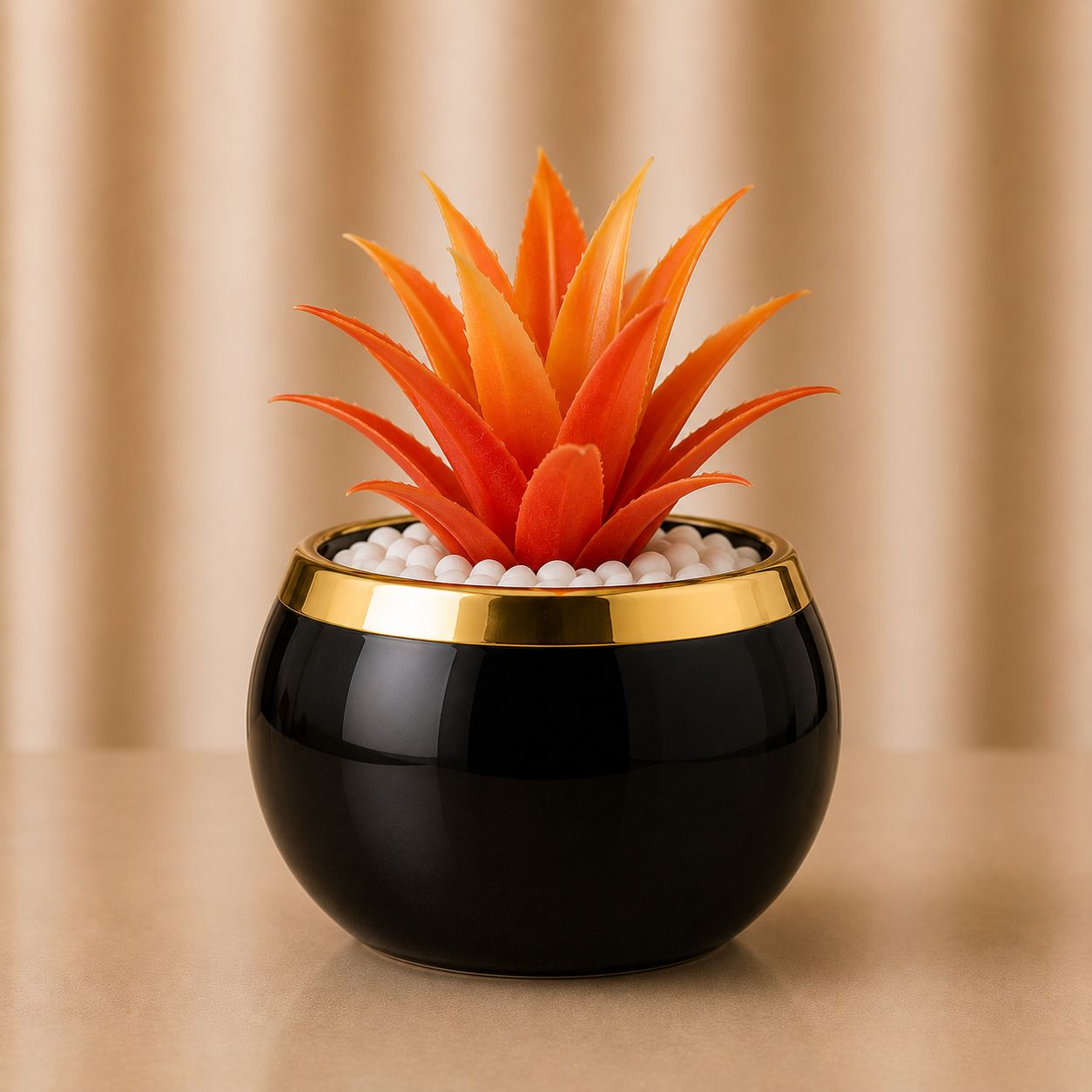 Mini Succulent Ceramic Plant Pot with Gold Trim and Artificial Plant
